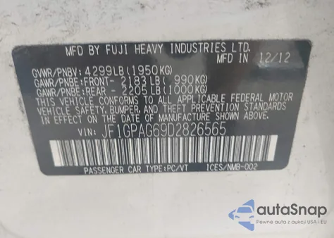 2013 Subaru Impreza 2.0I Limited from USA, damaged, VIN JF1GPAG69D2826565